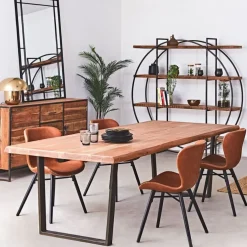 Fabrique de Styles Table De Salle À Manger>Table à manger en acacia massif et pieds en fer noir 200x100cm - Factory Naturel, Noir