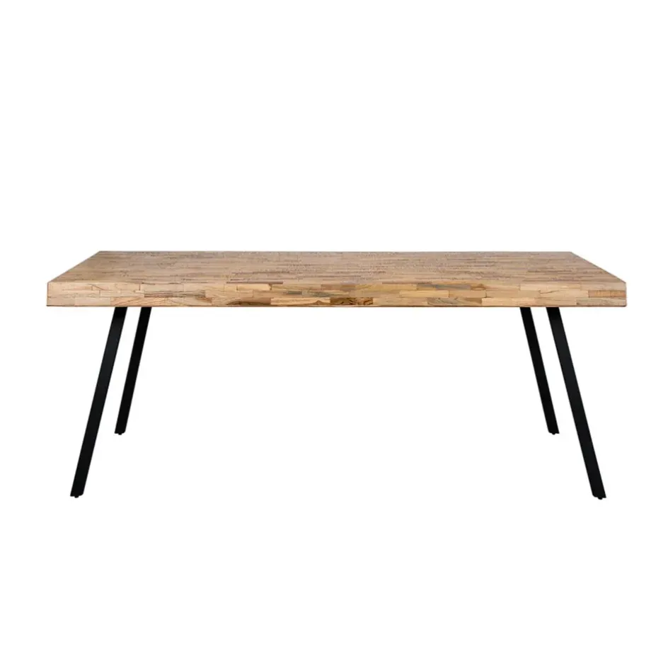 Fabrique de Styles Table De Salle À Manger>Table à manger en teck massif et pieds métal 200x90cm - Suri Naturel