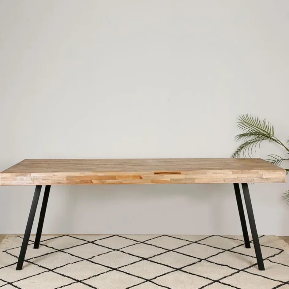 Fabrique de Styles Table De Salle À Manger>Table à manger en teck massif et pieds métal 200x90cm - Suri Naturel