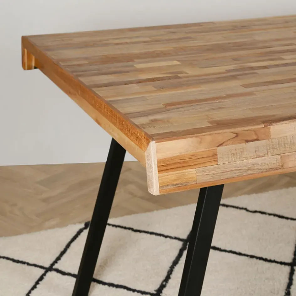 Fabrique de Styles Table De Salle À Manger>Table à manger en teck massif et pieds métal 200x90cm - Suri Naturel