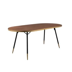 Fabrique de Styles Table De Salle À Manger>Table à manger ovale en noyer plaqué et métal doré 180x90cm - Denise Naturel