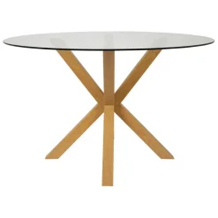 Fabrique de Styles Table De Salle À Manger>Table à manger ronde en verre trempé et métal d119cm - Adela Naturel