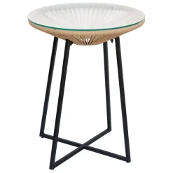 Fabrique de Styles Tables De Jardin|Jardin>Table bar extérieur rond en fer et verre beige et noir d61cm - Baleares Beige , noir
