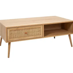 Fabrique de Styles Table Basses>Table basse avec tiroir en bois et cannage L110cm - Baia Naturel