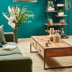 Fabrique de Styles Table Basses>Table basse en acacia et fer noir 120x60cm - Factory Naturel, Noir