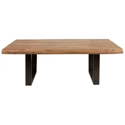Fabrique de Styles Table Basses>Table basse en acacia massif et pieds en fer noir 130x70cm - Factory Naturel, Noir