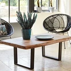 Fabrique de Styles Table Basses>Table basse en acacia massif et pieds en fer noir 130x70cm - Factory Naturel, Noir