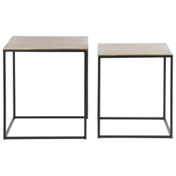 Fabrique de Styles Table Basses>Table basse gigogne carrée (lot de 2) en aluminium et fer doré - Felia Doré, noir