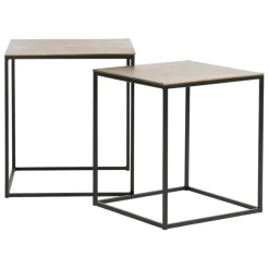 Fabrique de Styles Table Basses>Table basse gigogne carrée (lot de 2) en aluminium et fer doré - Felia Doré, noir