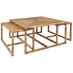 Fabrique de Styles Table Basses>Table basse gigogne (lot de 3) en rotin et fer - Pasil Naturel