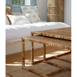 Fabrique de Styles Table Basses>Table basse gigogne (lot de 3) en rotin et fer - Pasil Naturel