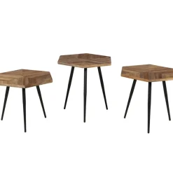Fabrique de Styles Table Basses>Table basse gigogne (lot de 3) en teck et métal - Woody Naturel, Noir