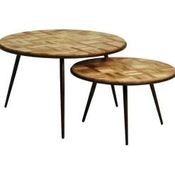 Fabrique de Styles Table Basses>Table basse gigogne ronde (lot de 2) en teck - Wally Naturel, Noir
