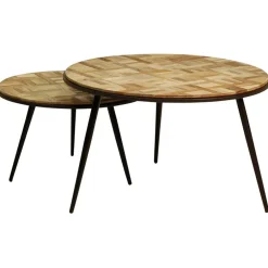 Fabrique de Styles Table Basses>Table basse gigogne ronde (lot de 2) en teck - Wally Naturel, Noir