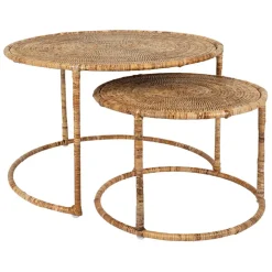 Fabrique de Styles Table Basses>Table basse gigogne ronde (lot de 2) en rotin et fer - Pasil Naturel