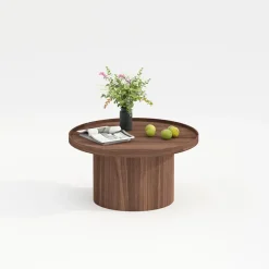 Fabrique de Styles Table Basses>Table basse ronde en bois de châtaignier d80xH35cm - Plasma Marron