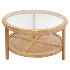 Fabrique de Styles Table Basses>Table basse ronde en sapin et verre trempé d75cm - Firmin Naturel