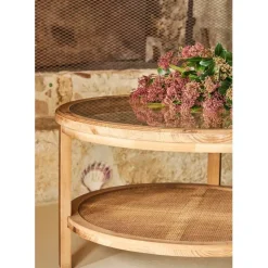 Fabrique de Styles Table Basses>Table basse ronde en sapin et verre trempé d75cm - Firmin Naturel