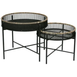 Fabrique de Styles Table Basses>Table basse ronde (x2) en bambou et fer Noir