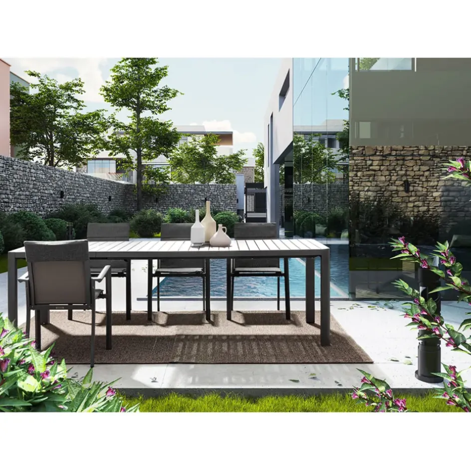 Fabrique de Styles Tables De Jardin|Jardin>Table de jardin avec allonge en aluminium 180(+60)x100cm - Kiplin Anthracite