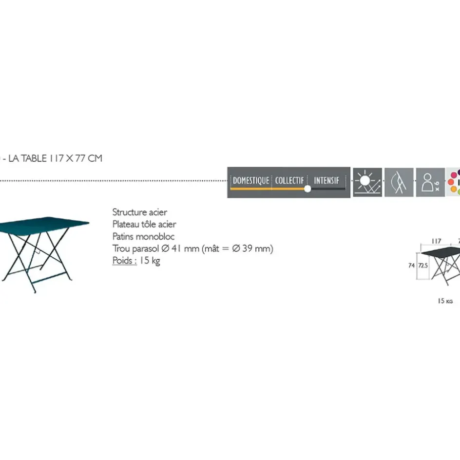 Fabrique de Styles Tables De Jardin|Jardin>Table de jardin pliante en acier - Bistro Bleu Acapulco