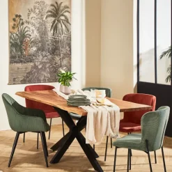 Fabrique de Styles Table De Salle À Manger>Table de repas en acacia et pieds en fer noir 180x90cm - Brooklyn Naturel, Noir