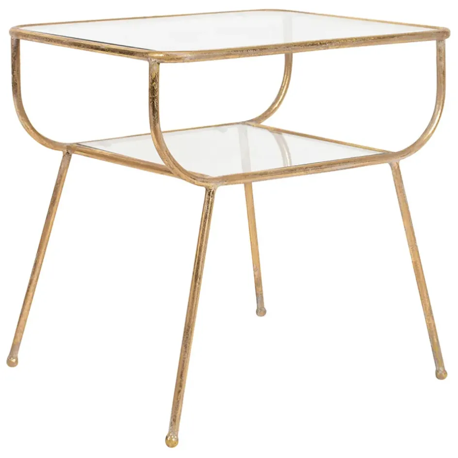 Fabrique de Styles Bouts De Canapé Et Tables D'appoint>Table d'appoint en fer e et verre - Eluminea H52cm Doré