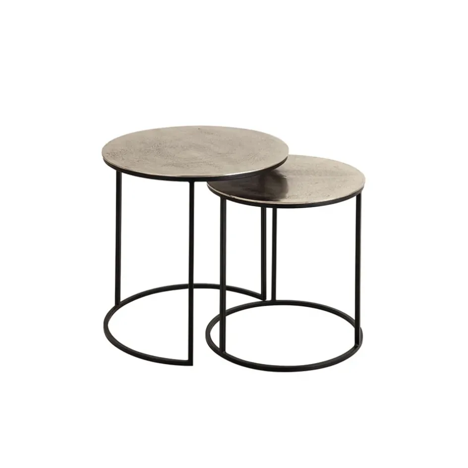 Fabrique de Styles Bouts De Canapé Et Tables D'appoint>Table d'appoint gigogne (x2) en fer argent - Felia Argenté