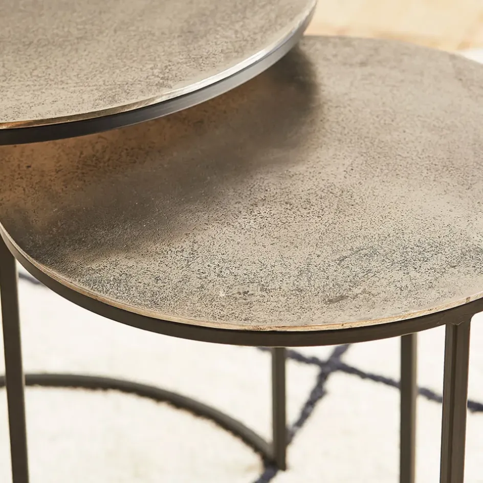 Fabrique de Styles Bouts De Canapé Et Tables D'appoint>Table d'appoint gigogne (x2) en fer argent - Felia Argenté