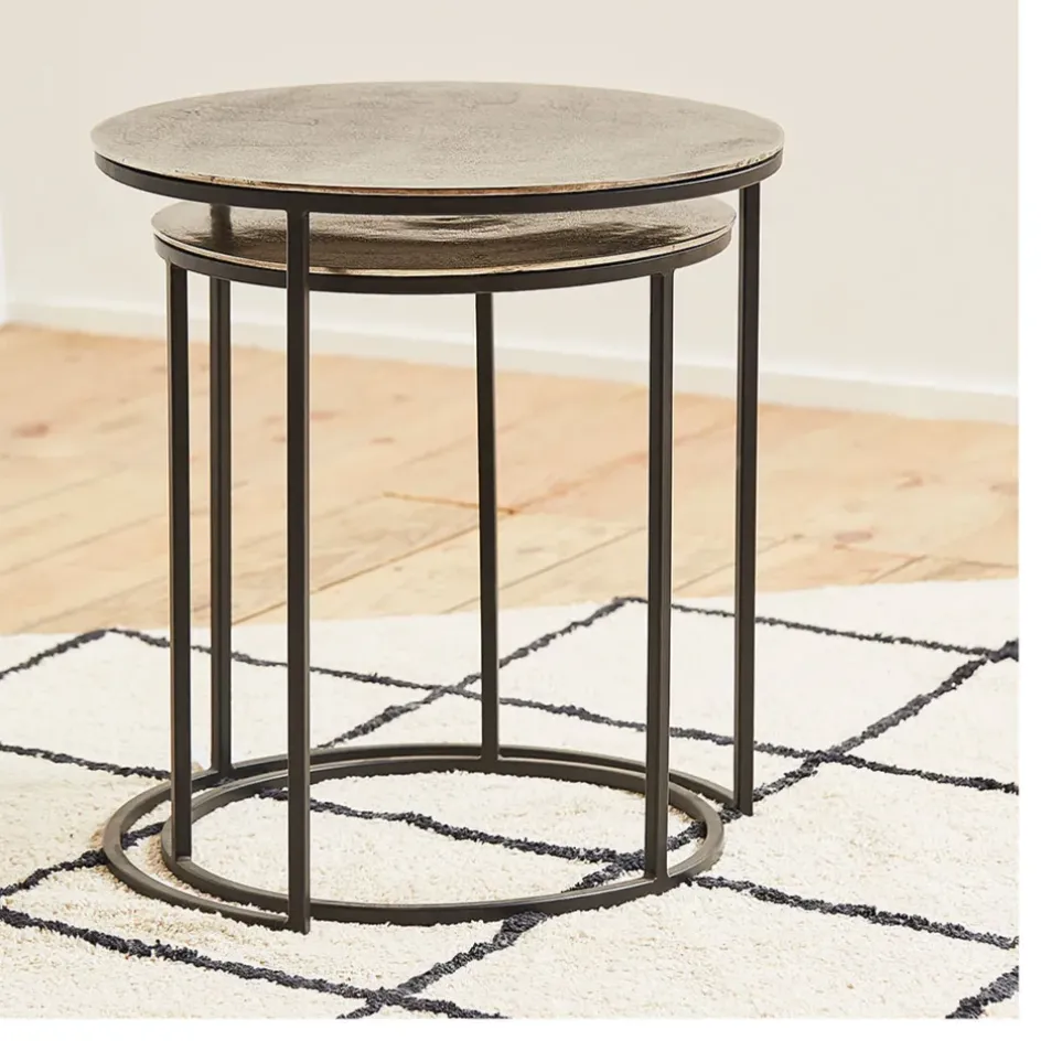 Fabrique de Styles Bouts De Canapé Et Tables D'appoint>Table d'appoint gigogne (x2) en fer argent - Felia Argenté