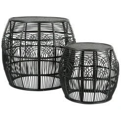 Fabrique de Styles Bouts De Canapé Et Tables D'appoint>Table d'appoint ronde (x2) en rotin et bois - Element Noir