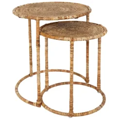 Fabrique de Styles Bouts De Canapé Et Tables D'appoint>Table gigogne rond par 2 en fer et rotin 50x50cm - Pasil Naturel