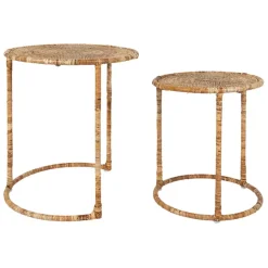 Fabrique de Styles Bouts De Canapé Et Tables D'appoint>Table gigogne rond par 2 en fer et rotin 50x50cm - Pasil Naturel