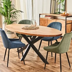 Fabrique de Styles Table De Salle À Manger>Table ovale en acacia et pieds en fer noir 190x90cm - Brooklyn Naturel, Noir