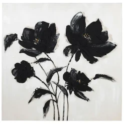 Fabrique de Styles Tableaux Et Toiles>Tableau fleurs en toile et pin noir et doré 100x100cm - Fleurs Noir, Doré