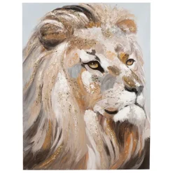 Fabrique de Styles Tableaux Et Toiles>Tableau lion en toile et pin 90x120cm - Animal Beige