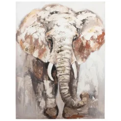 Fabrique de Styles Tableaux Et Toiles>Tableau éléphant en toile et pin 90x120cm - Animal Beige