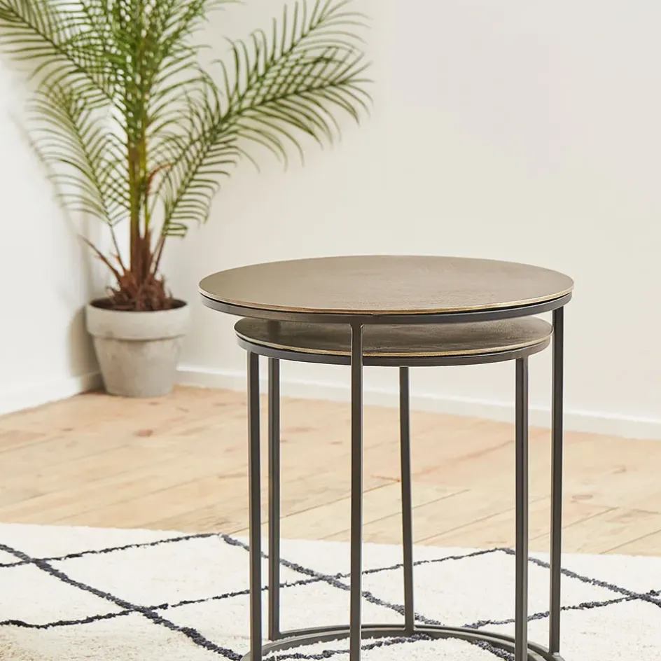 Fabrique de Styles Bouts De Canapé Et Tables D'appoint>Tables d'appoint gigogne (x2) en fer - Felia Doré