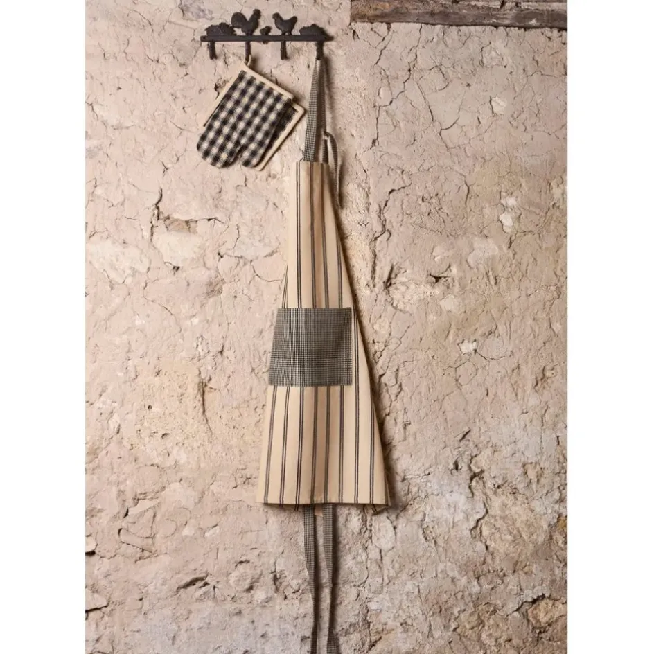 Fabrique de Styles Torchons, Tabliers Et Maniques>Tablier rayé en coton et écru - Campagne Noir