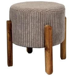 Fabrique de Styles Poufs Et Tabourets>Tabouret en tissu côtelé et bois d'acacia - Scarlett Taupe