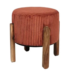 Fabrique de Styles Poufs Et Tabourets>Tabouret en tissu côtelé et bois d'acacia - Scarlett Terracotta