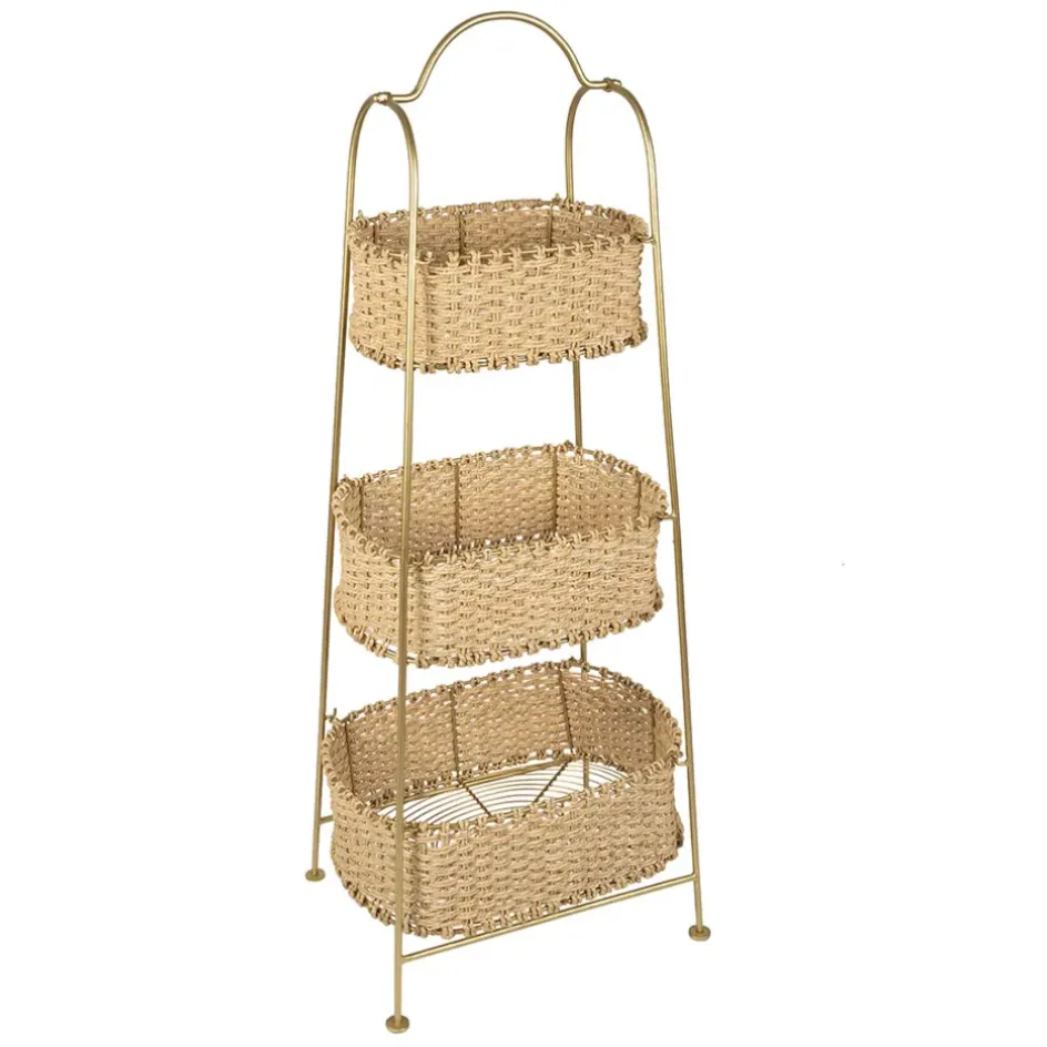 Fabrique de Styles Bibliothèques Et Étagères>Étagère 3 paniers en jute et fer doré h104cm - Réserve Naturel, Doré