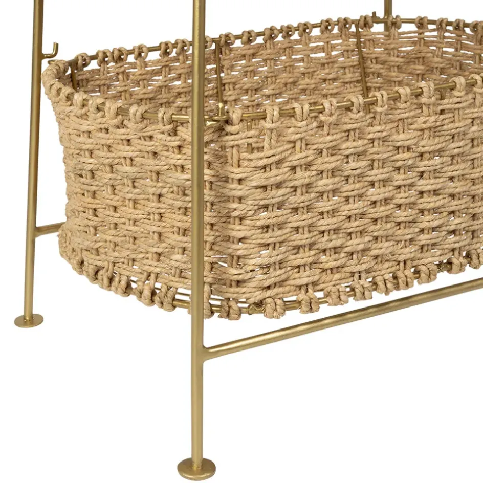 Fabrique de Styles Bibliothèques Et Étagères>Étagère 3 paniers en jute et fer doré h104cm - Réserve Naturel, Doré