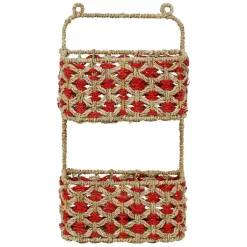 Fabrique de Styles Étagères Murales>Étagère murale 2 paniers en jonc de mer naturel et rouge Naturel, Rouge