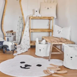 Fabrique de Styles Déco>Tapis ours en coton blanc et noir - Songes Blanc, Noir