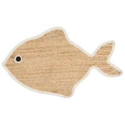Fabrique de Styles Tapis>Tapis poisson en jute naturel et blanc 100x65cm - Eté A La Mer Naturel, Blanc