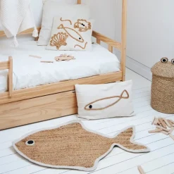 Fabrique de Styles Tapis>Tapis poisson en jute naturel et blanc 100x65cm - Eté A La Mer Naturel, Blanc