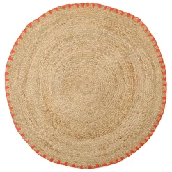 Fabrique de Styles Tapis>Tapis rond en jute et coton naturel et orange d100cm - Seguia Naturel, orange