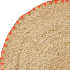Fabrique de Styles Tapis>Tapis rond en jute et coton naturel et orange d100cm - Seguia Naturel, orange