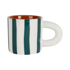 Fabrique de Styles Tasses Et Mugs>Tasse à café en grès rayée émeraude et blanc 17cl - Alaria Emeraude